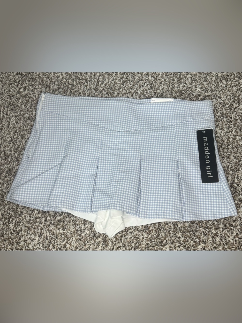NWT Madden Girl Blue Gingham Pleated Skort Size XL Golf Cottagecore Mini Skirt